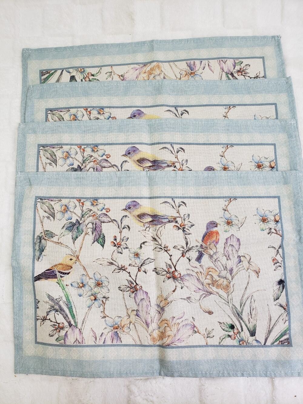 Spring Placemats Blue Birds Flowers Blossom Table Mats Seasonal Spring Set of 4